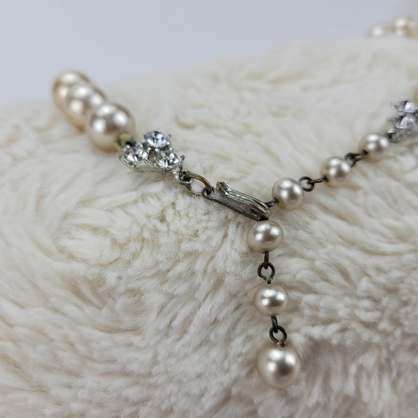1950's Pearl Bead and Rhinestone Single Strand Necklace