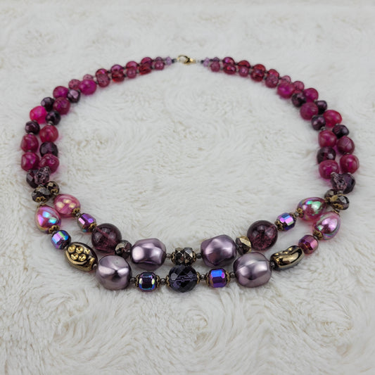 1960's Vintage Double Strand Graduating Purple Bead Necklace