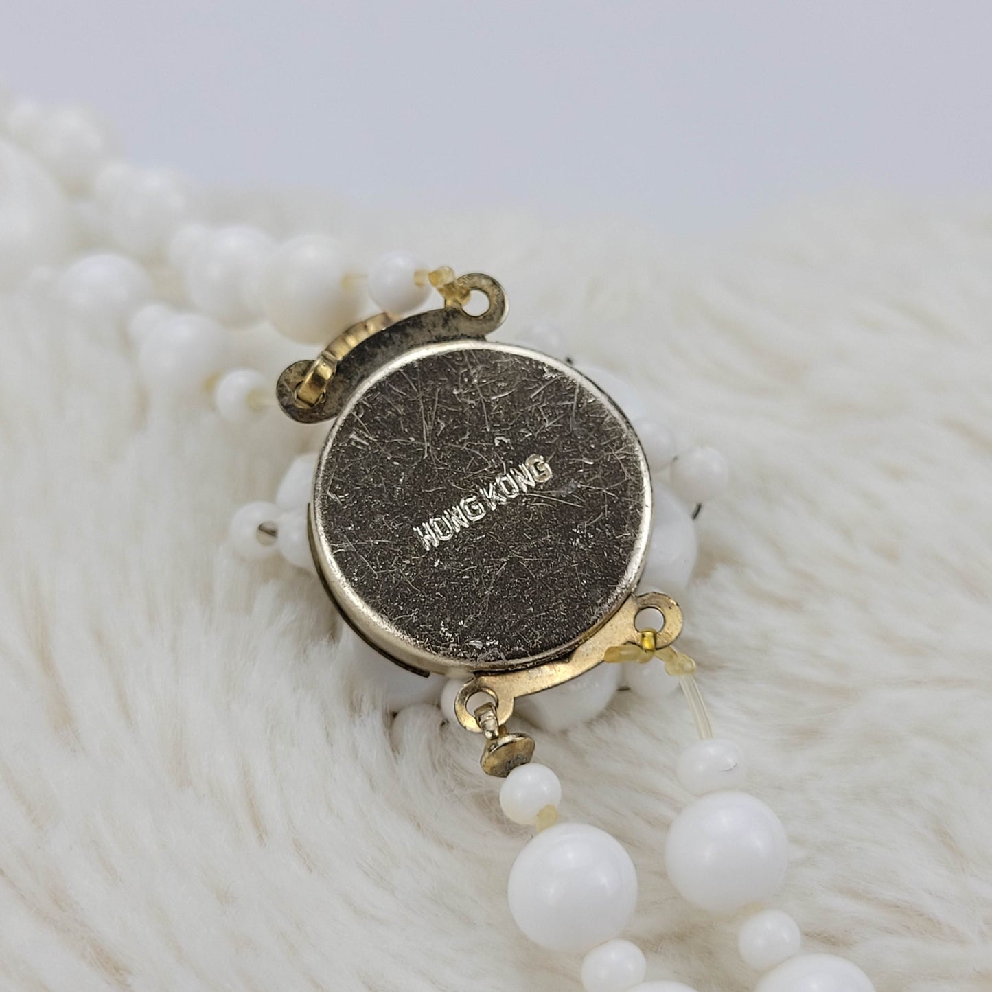 1940's Vintage White Bead and Flower Necklace from Hong Kong