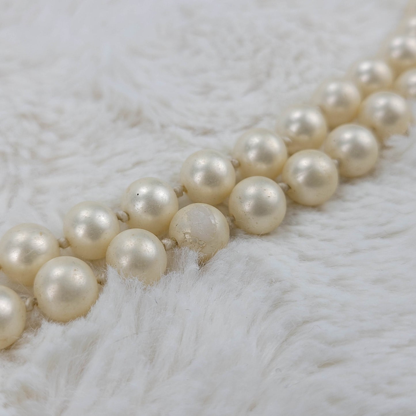 1950's Double Row Pink Faux Pearl Opera Length Necklace by G Silver