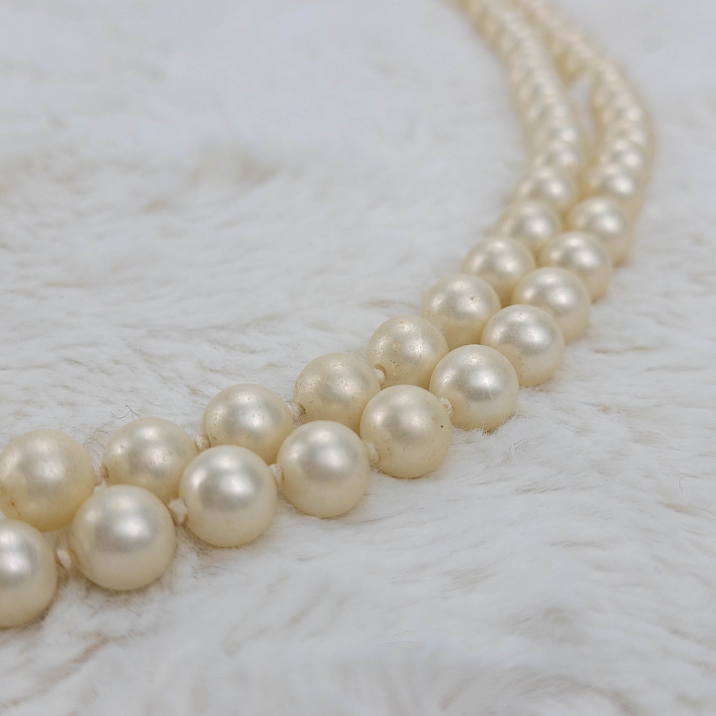 1950's Double Row Pink Faux Pearl Opera Length Necklace by G Silver