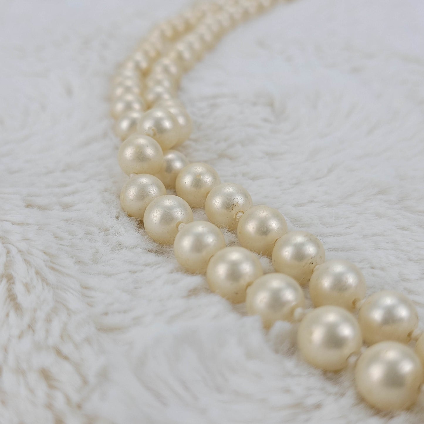 1950's Double Row Pink Faux Pearl Opera Length Necklace by G Silver