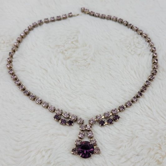 1950's Vintage Single Row Purple Rhinestone Rhinestone Pendant Necklace