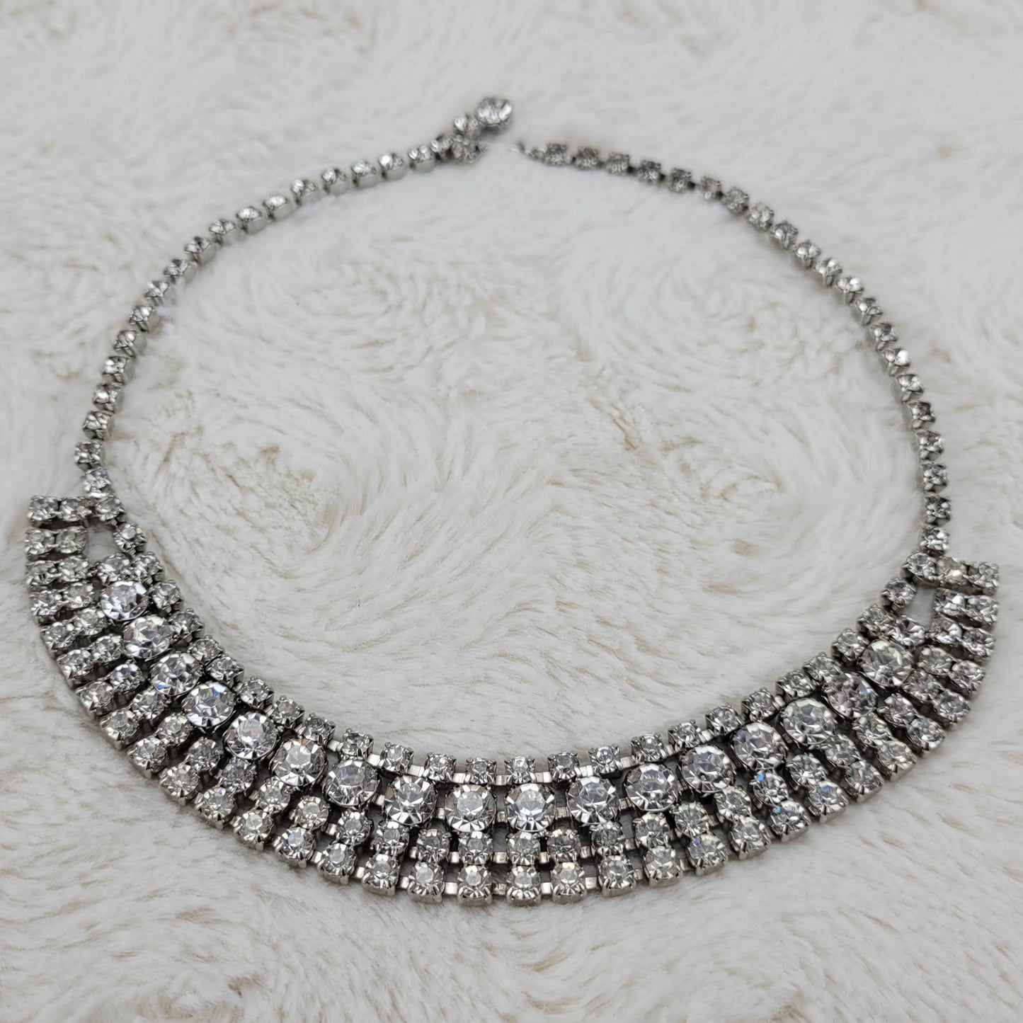 1950's Four Row Clear Rhinestone Collar Necklace
