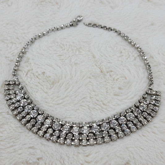 1950's Vintage Four Row Clear Rhinestone Collar Necklace
