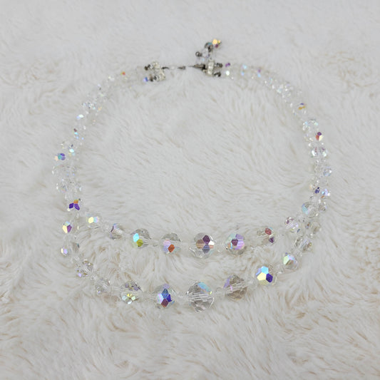 1950s Vintage Necklace with a Double Row of Crystal Beads