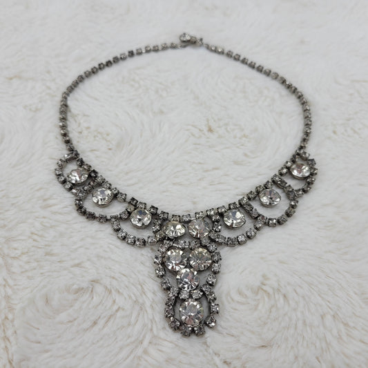 1950s Vintage Necklace with Clear Rhinestones in a Loopy Drop Design