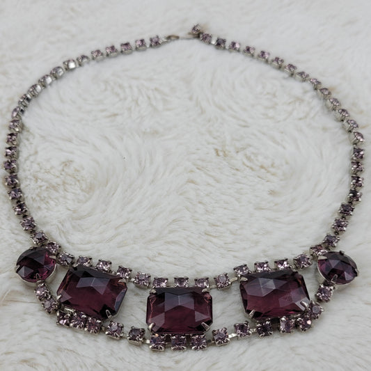 1960's Vintage Purple Rhinestone Open Back Opulent Necklace