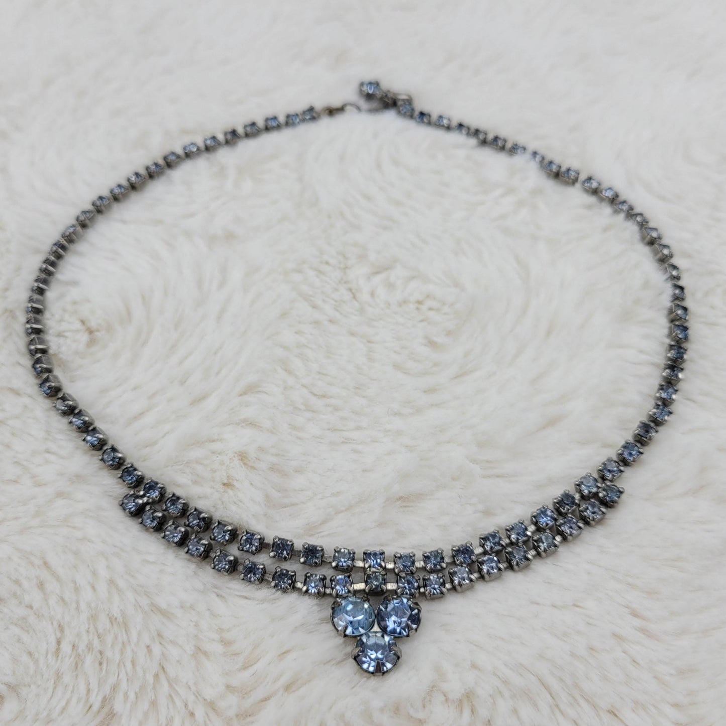 1950's Light Blue Rhinestone Drop Necklace by Royal