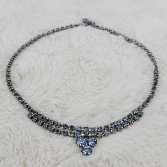 1950's Vintage Light Blue Rhinestone Drop Necklace by Royal