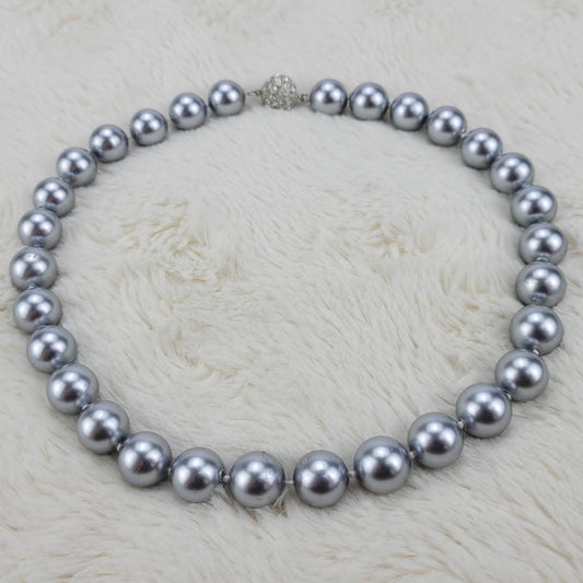 1960's Vintage Purple Bead Necklace with a Rhinestone Ball Clasp