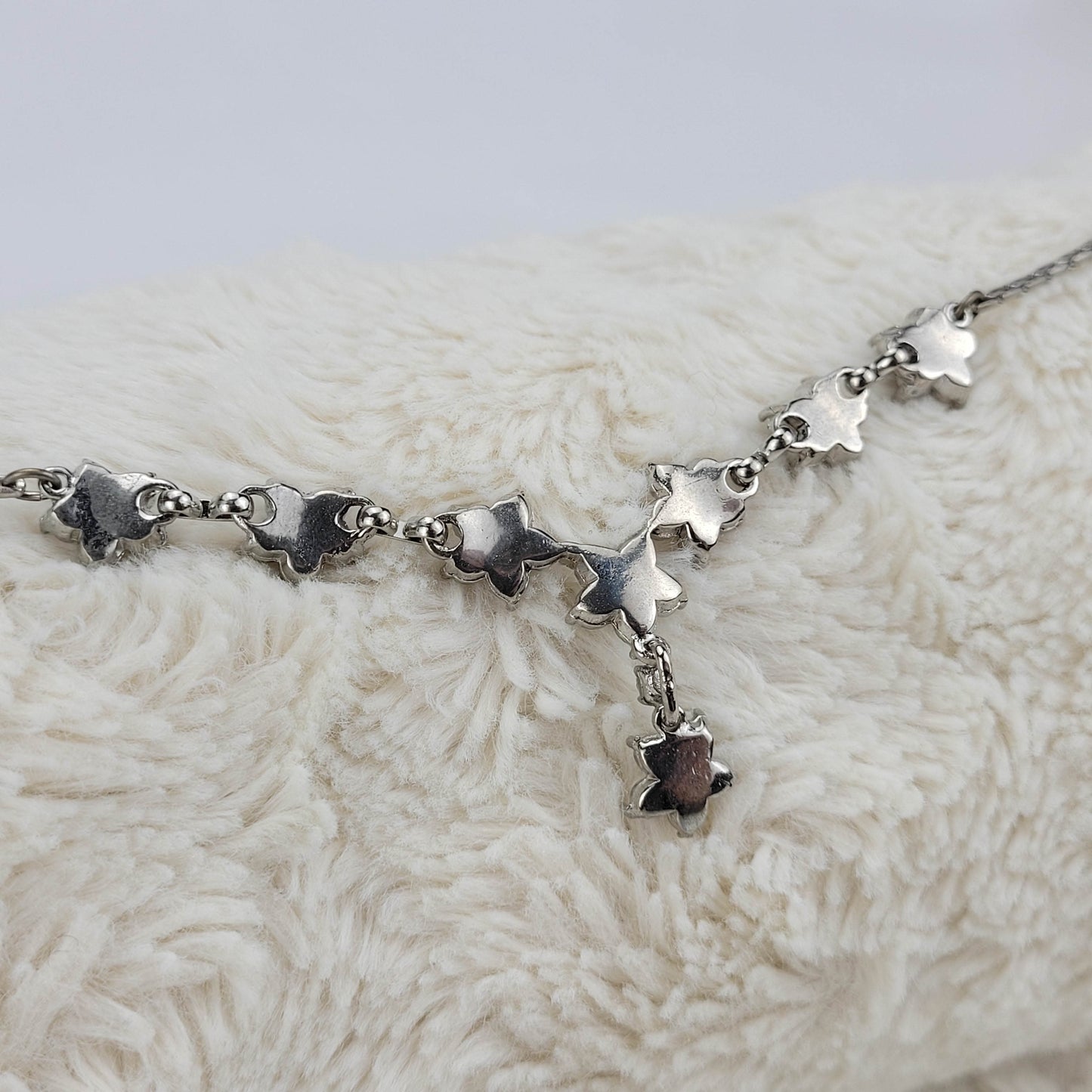 1950s Vintage Clear and Red Rhinestone Flower Vintage Drop Necklace
