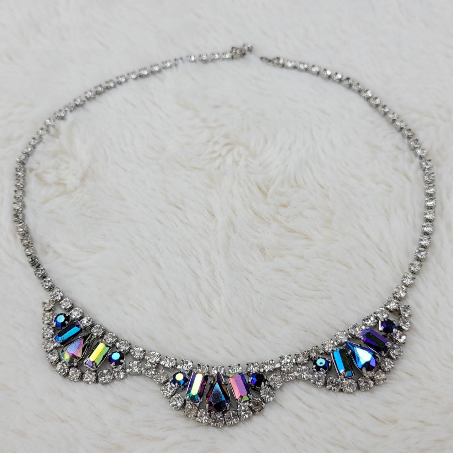 1950's Aurora Borealis and Clear Rhinestone Loop Necklace