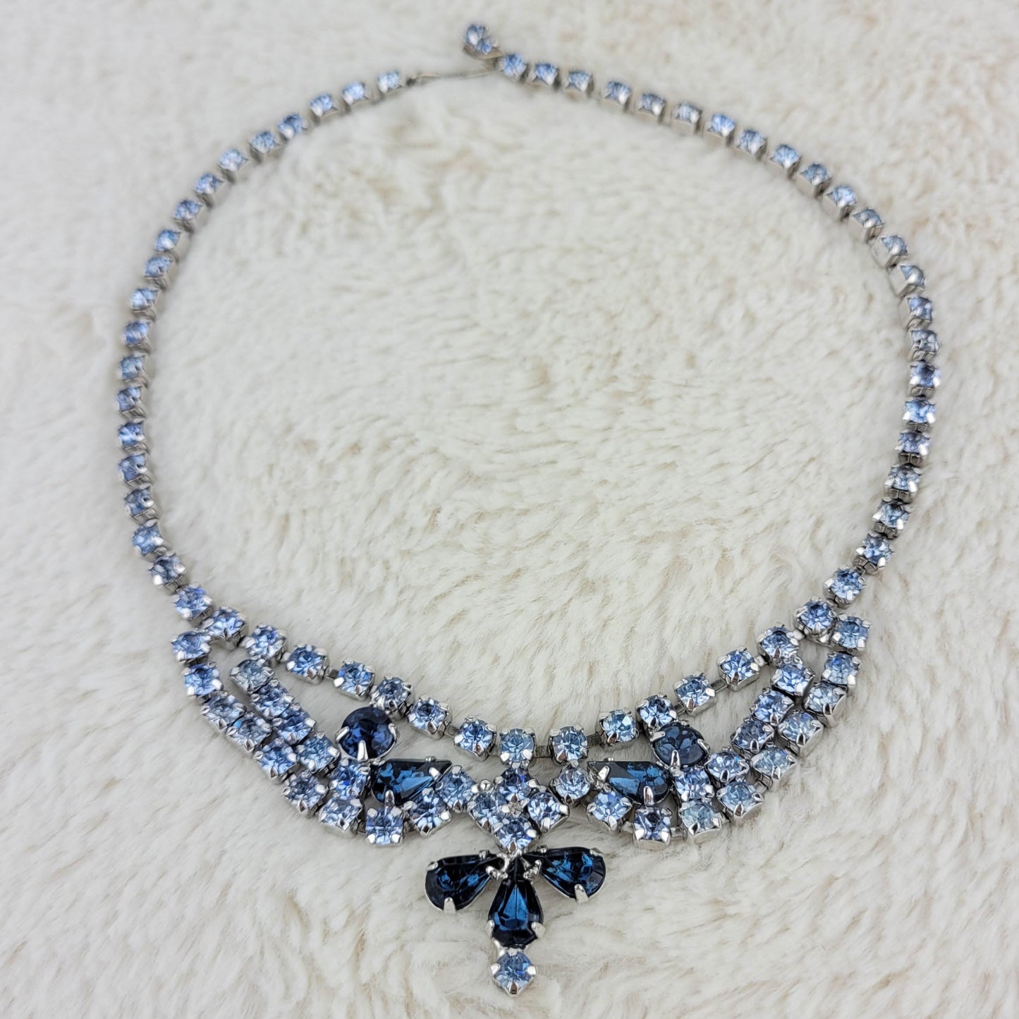 1950's Light and Dark Blue Rhinestone Multi Strand Pendant Necklace