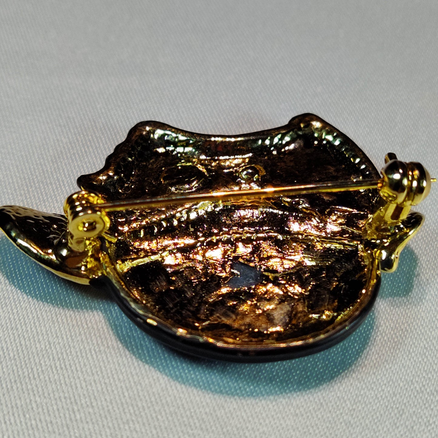 1950's Black on Gold Tone Metal with Clear Rhinestone Flappers Pin