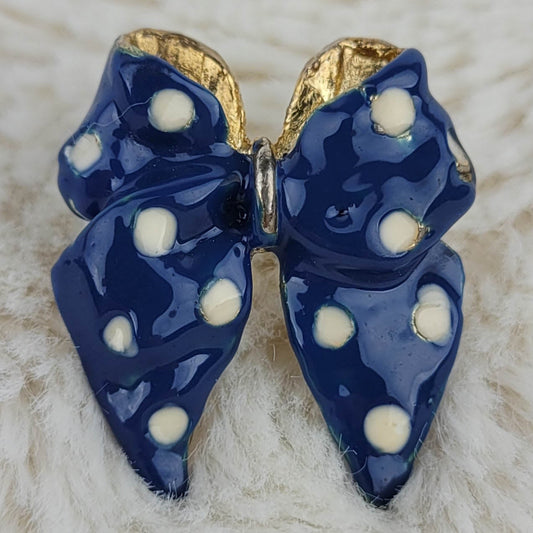 1950's Vintage Blue Enamel with White Polka Dots Bow Pin