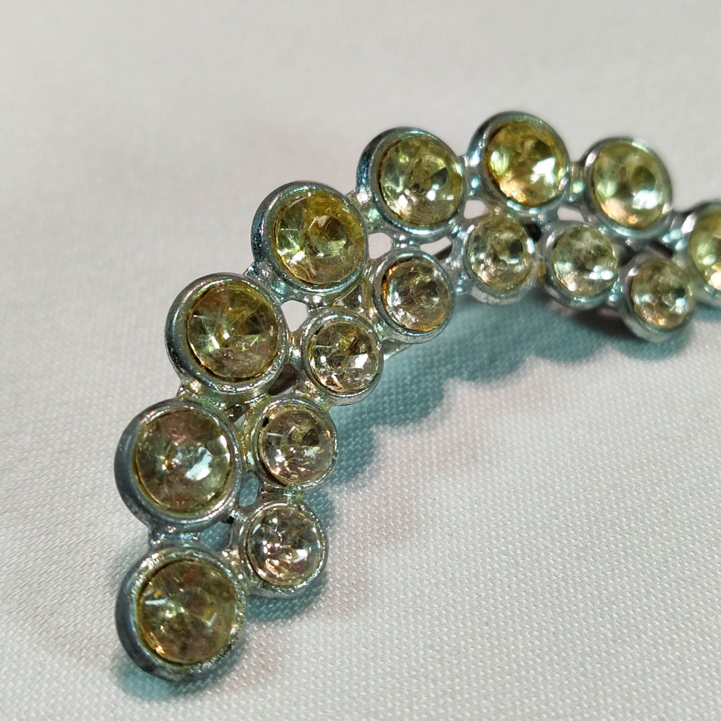 1930's Crescent Shaped Rhinestone Pot Metal Pin