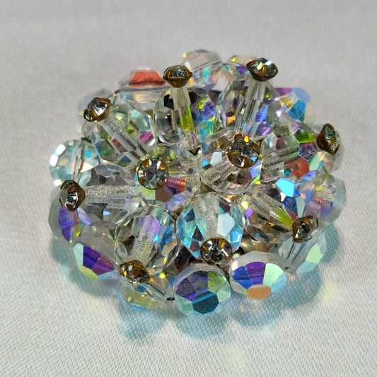 1950's Vintage Clear Crystal and Aurora Borealis Rhinestone Cluster Pin