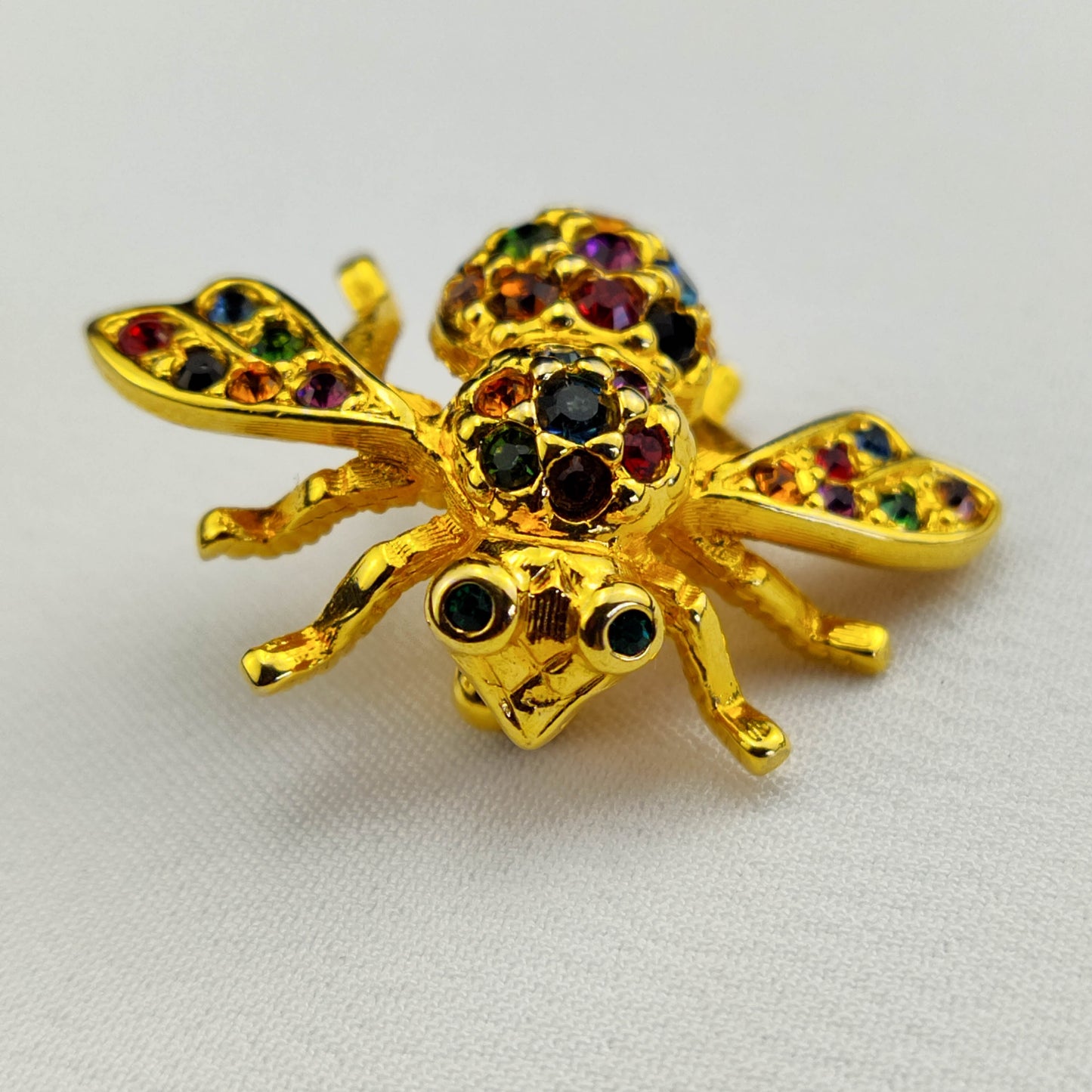 1970's Gold Tone Bug Pin with Multi-Colored Rhinestones