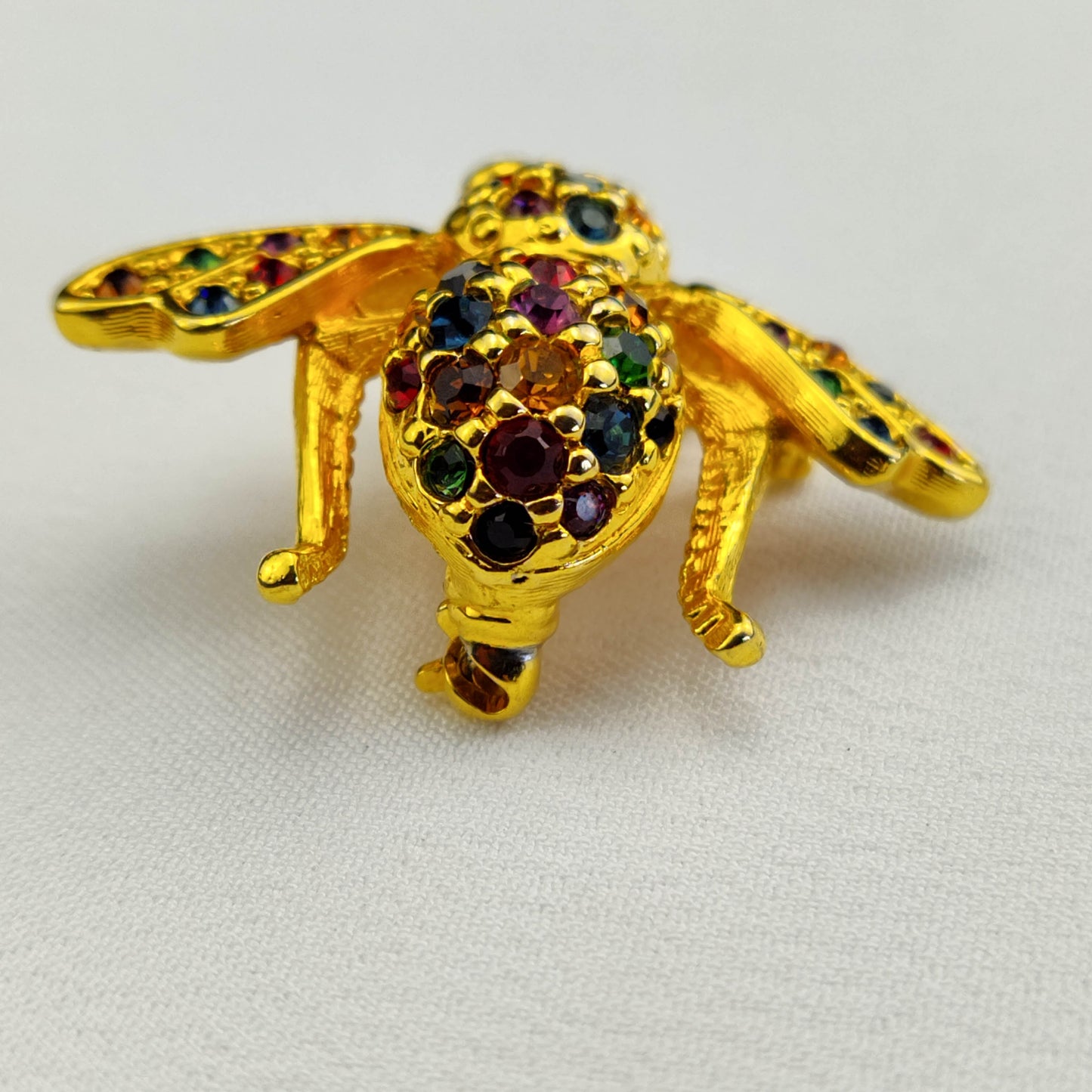 1970's Gold Tone Bug Pin with Multi-Colored Rhinestones