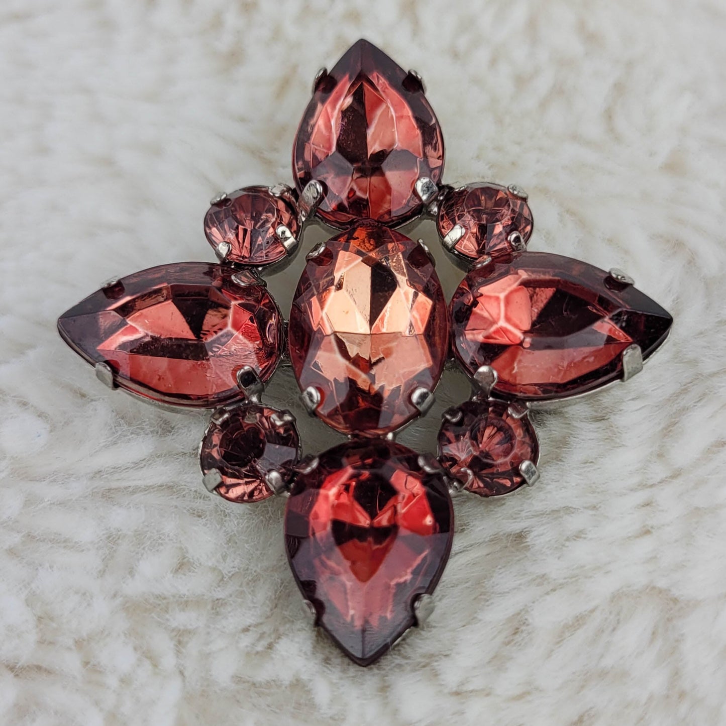 1940's Burgundy Rhinestone Starburst Pin