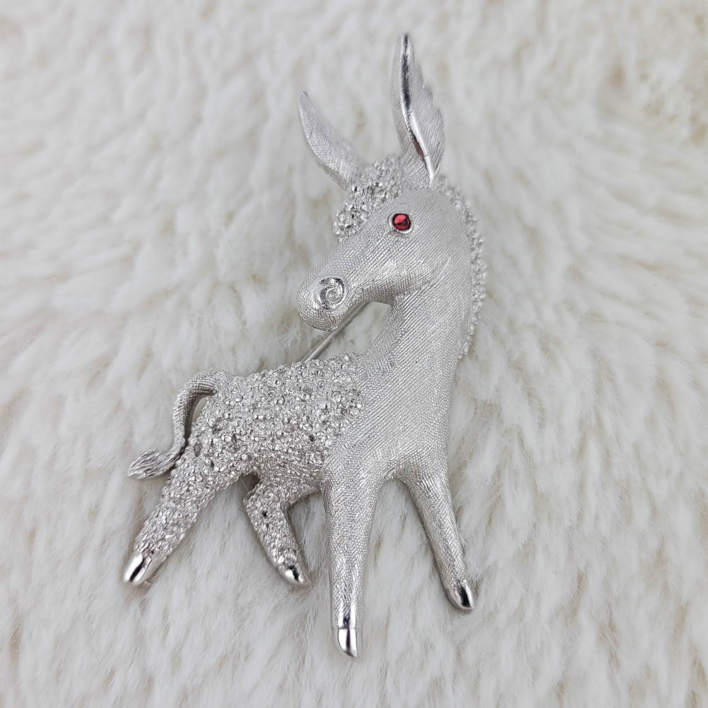 1950's Silver Tone Metal Donkey Pin by Trifari
