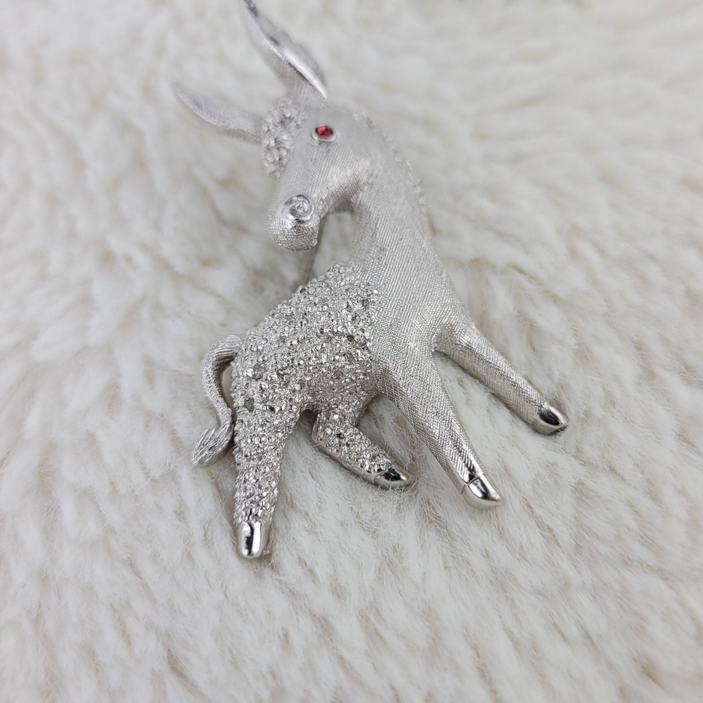 1950's Silver Tone Metal Donkey Pin by Trifari