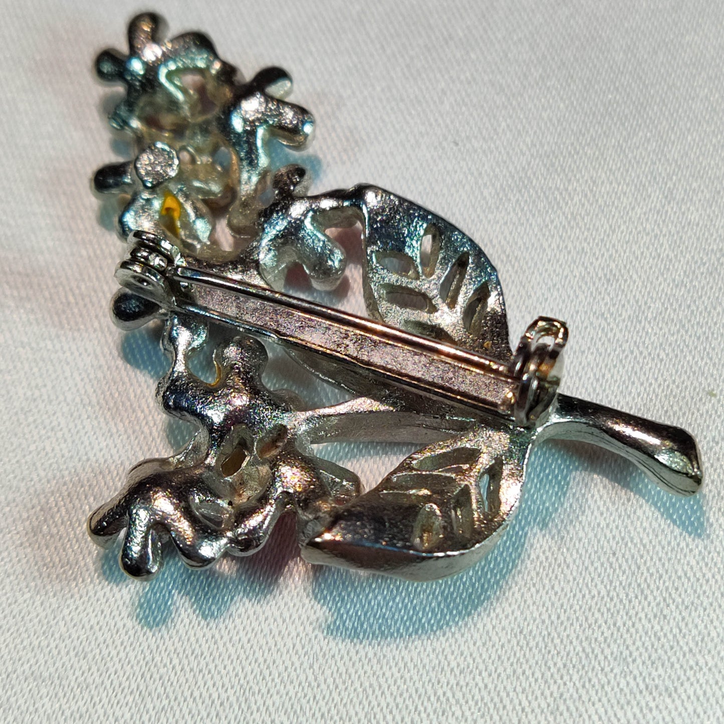 1950's Silver Tone Metal and Multi-Colored Enamel Rhinestone Flower Pin