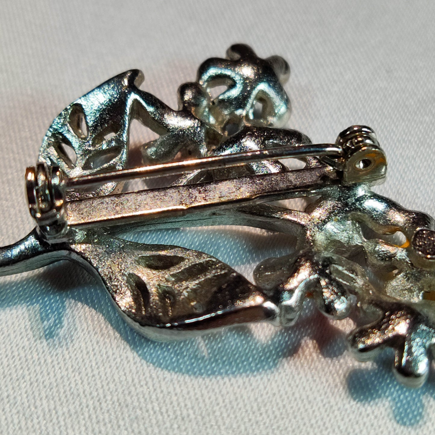 1950's Silver Tone Metal and Multi-Colored Enamel Rhinestone Flower Pin