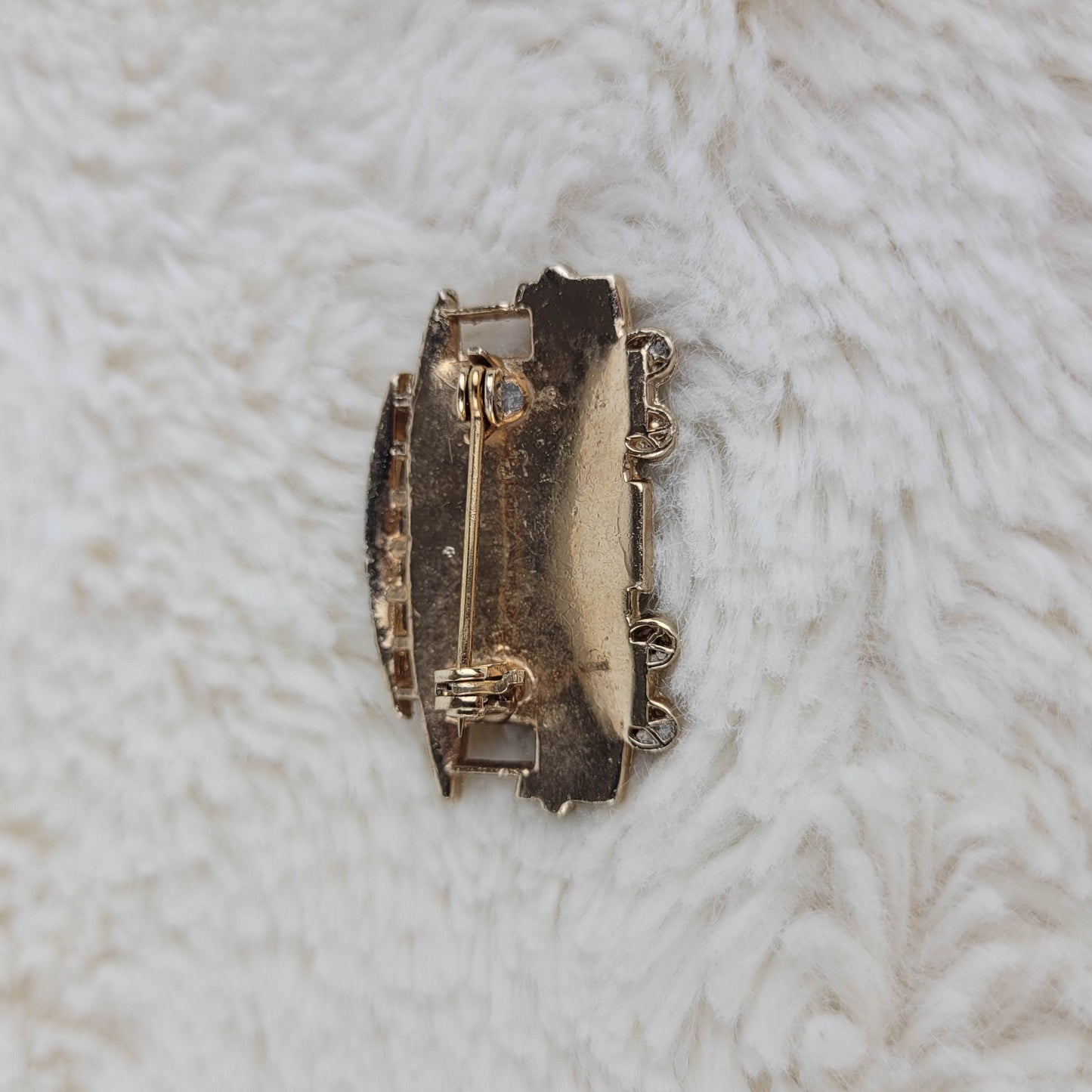1940's Gold Tone Metal and Rhinestone Trolley Pin