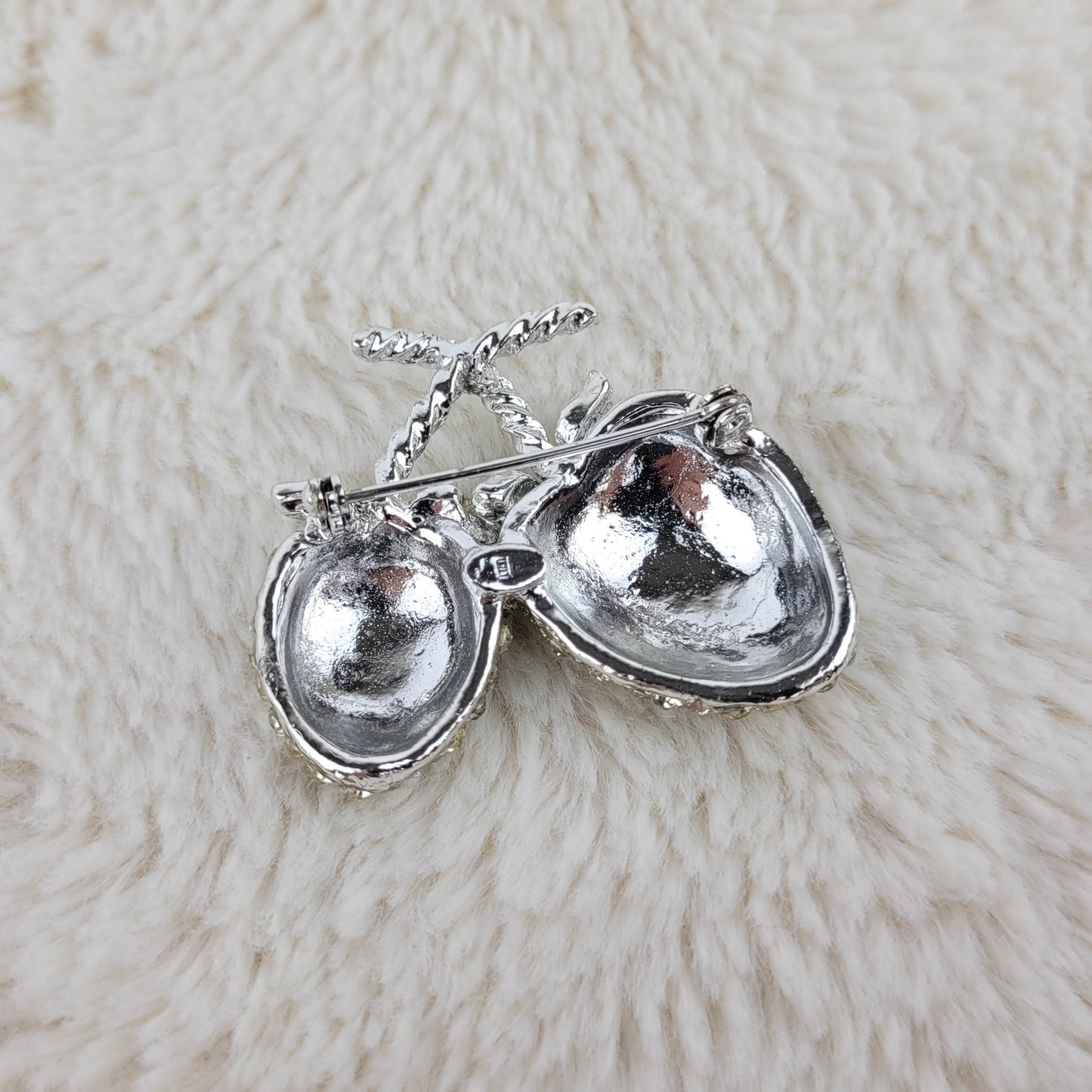 1950's Clear Rhinestone Silver Tone Metal Cherries Pin by Weiss