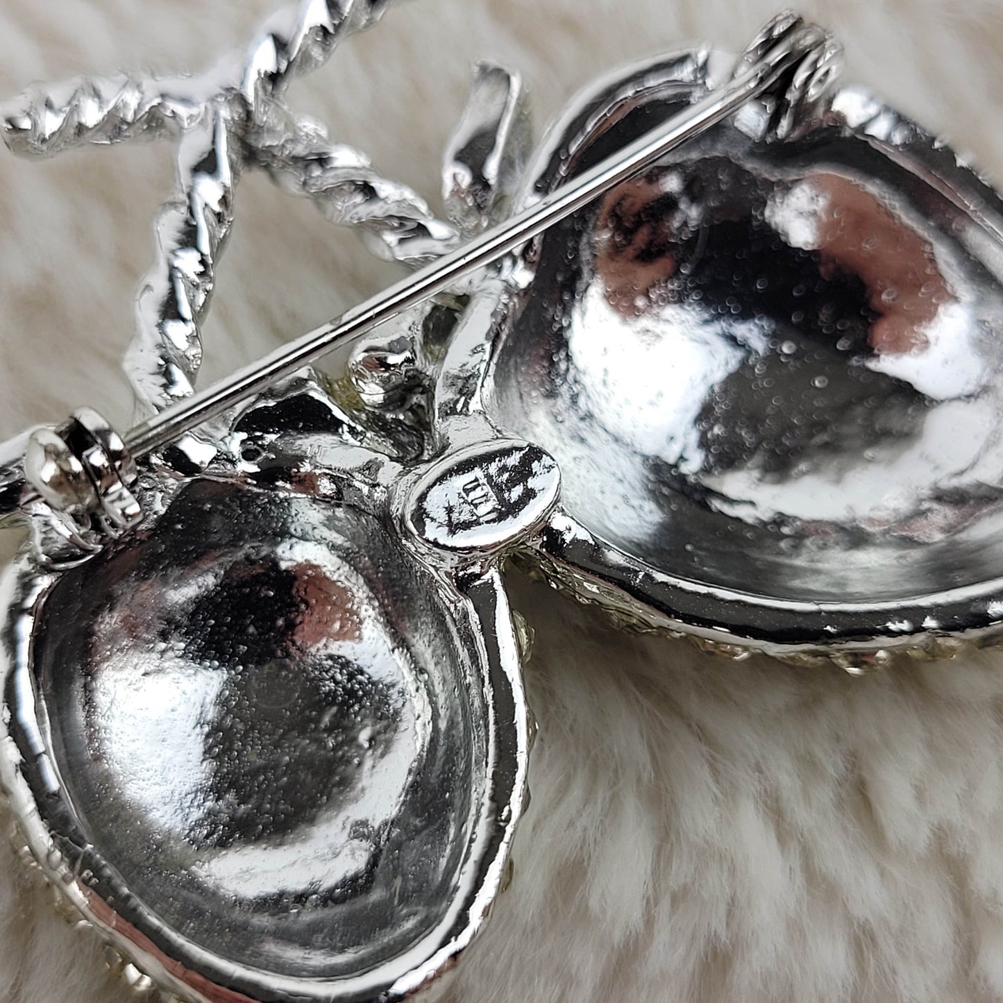 1950's Clear Rhinestone Silver Tone Metal Cherries Pin by Weiss