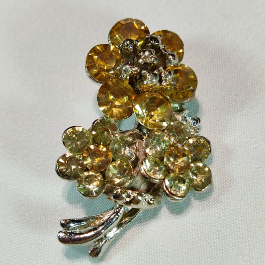 1960's Vintage Yellow Rhinestone Flower Pin