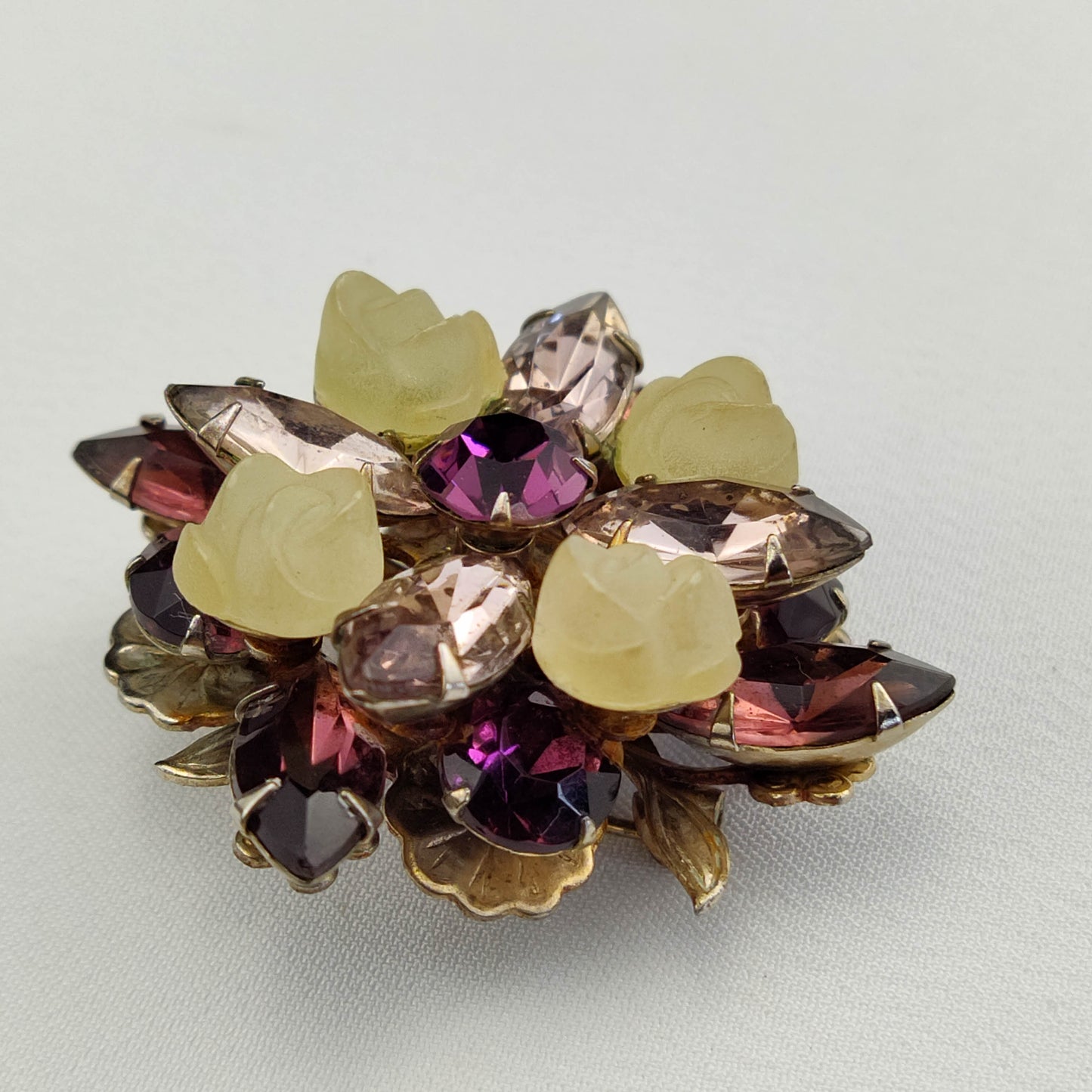 1940's Purple Rhinestone and Ivory Lucite Cluster Pin