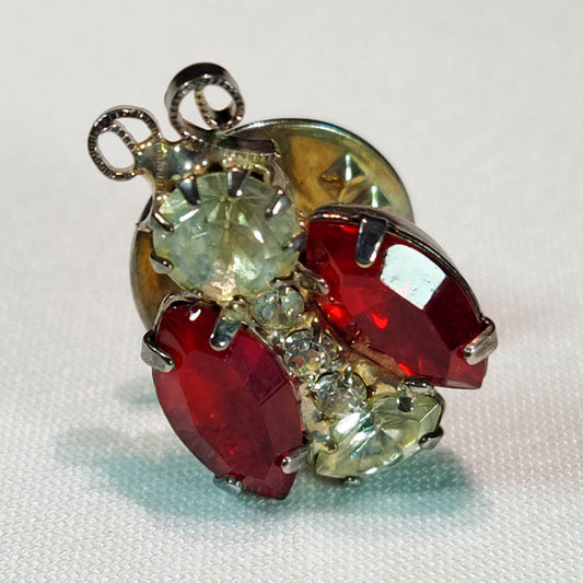 1950's Vintage Red and Clear Rhinestone Bug Pin
