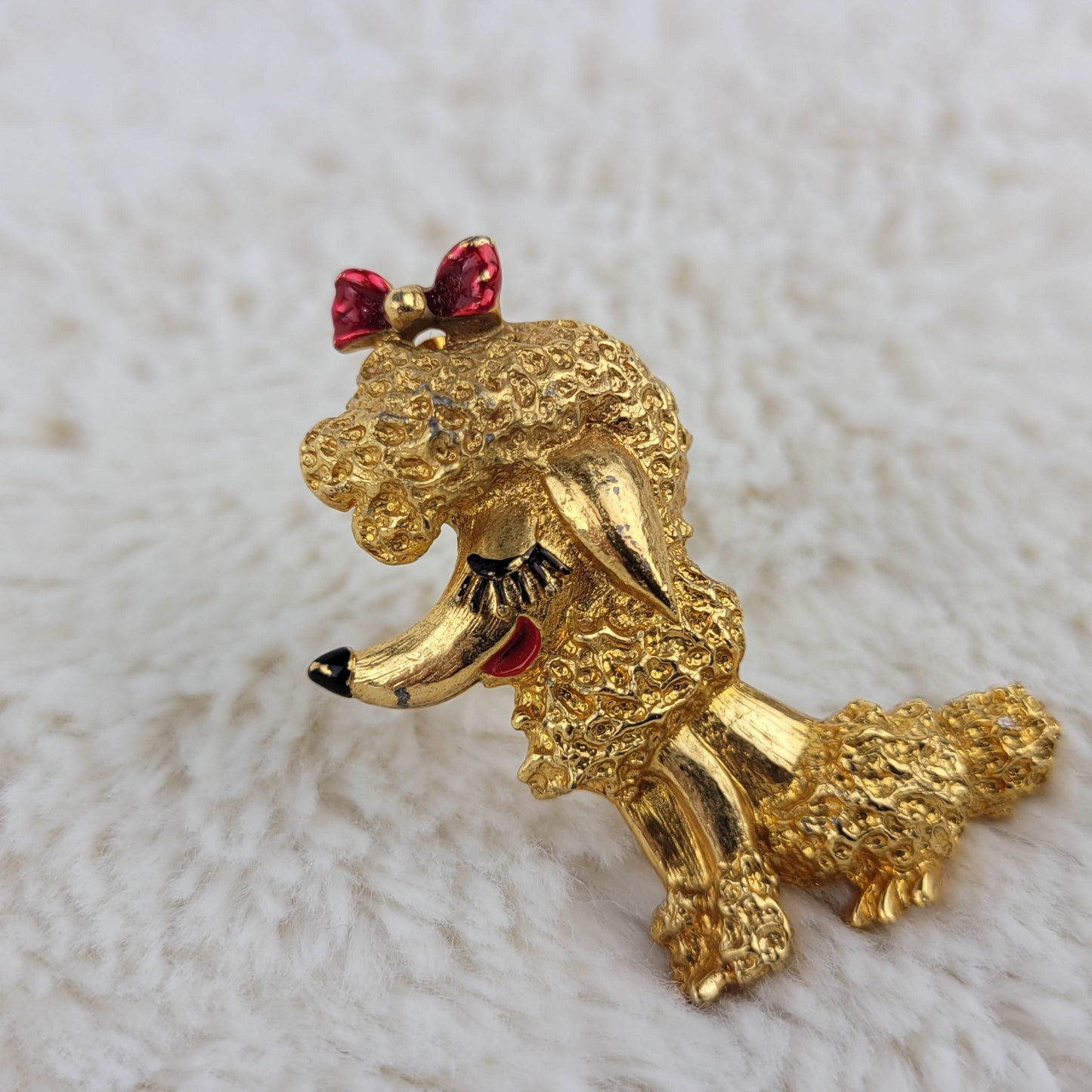 1950's Gold Tone Metal and Enamel Poodle Pin