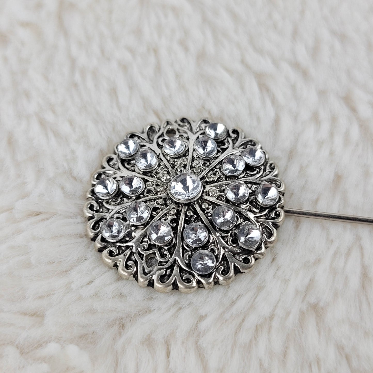 1960's Silver Tone Metal and Clear Rhinestone Stick Pin