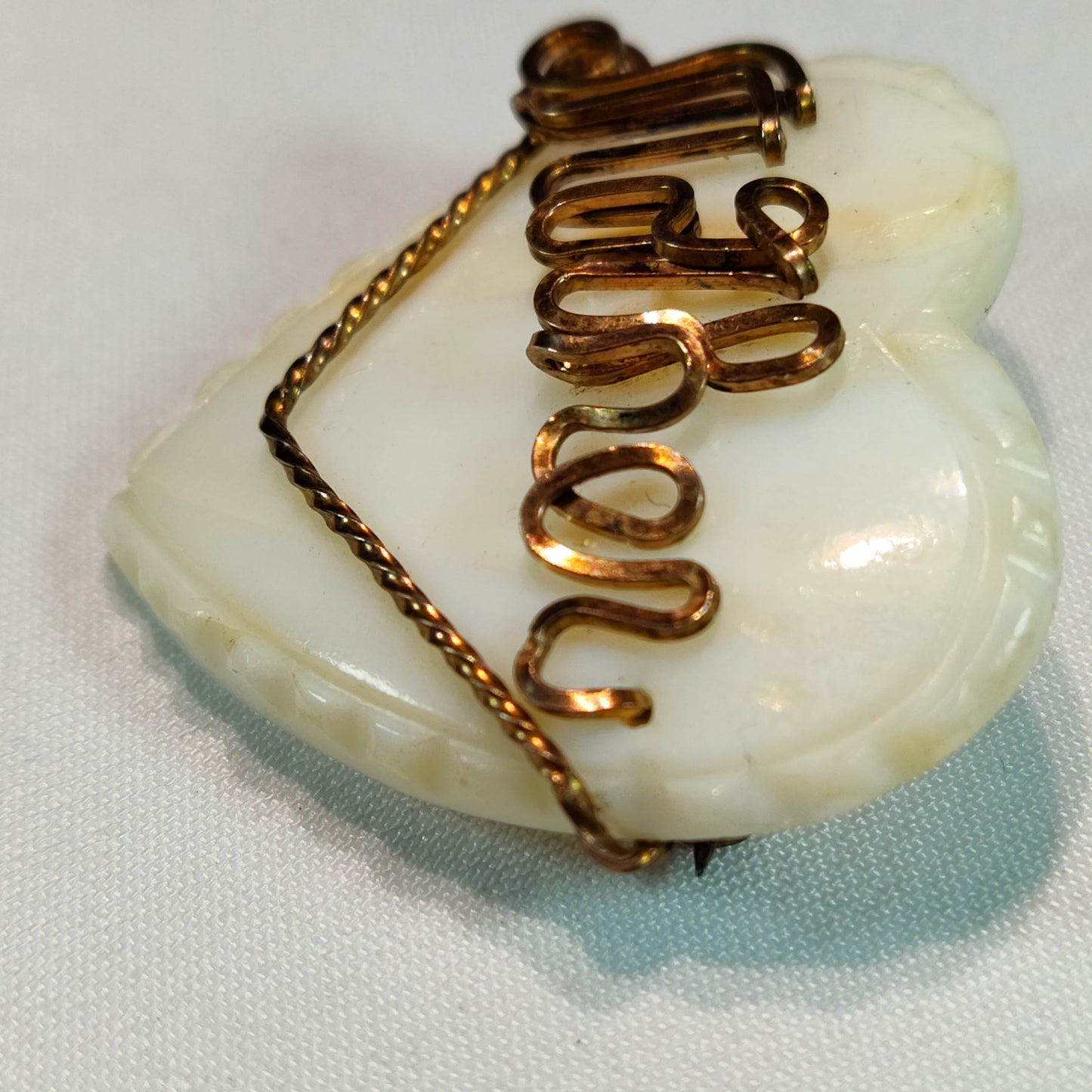 1930's Ivory and Gold Tone Metal "Mother" Heart Pin