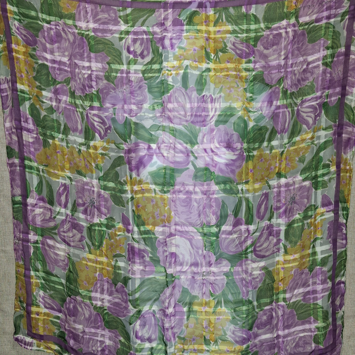 Vintage Designer Floral Silk Scarf by Yukiko Hanai