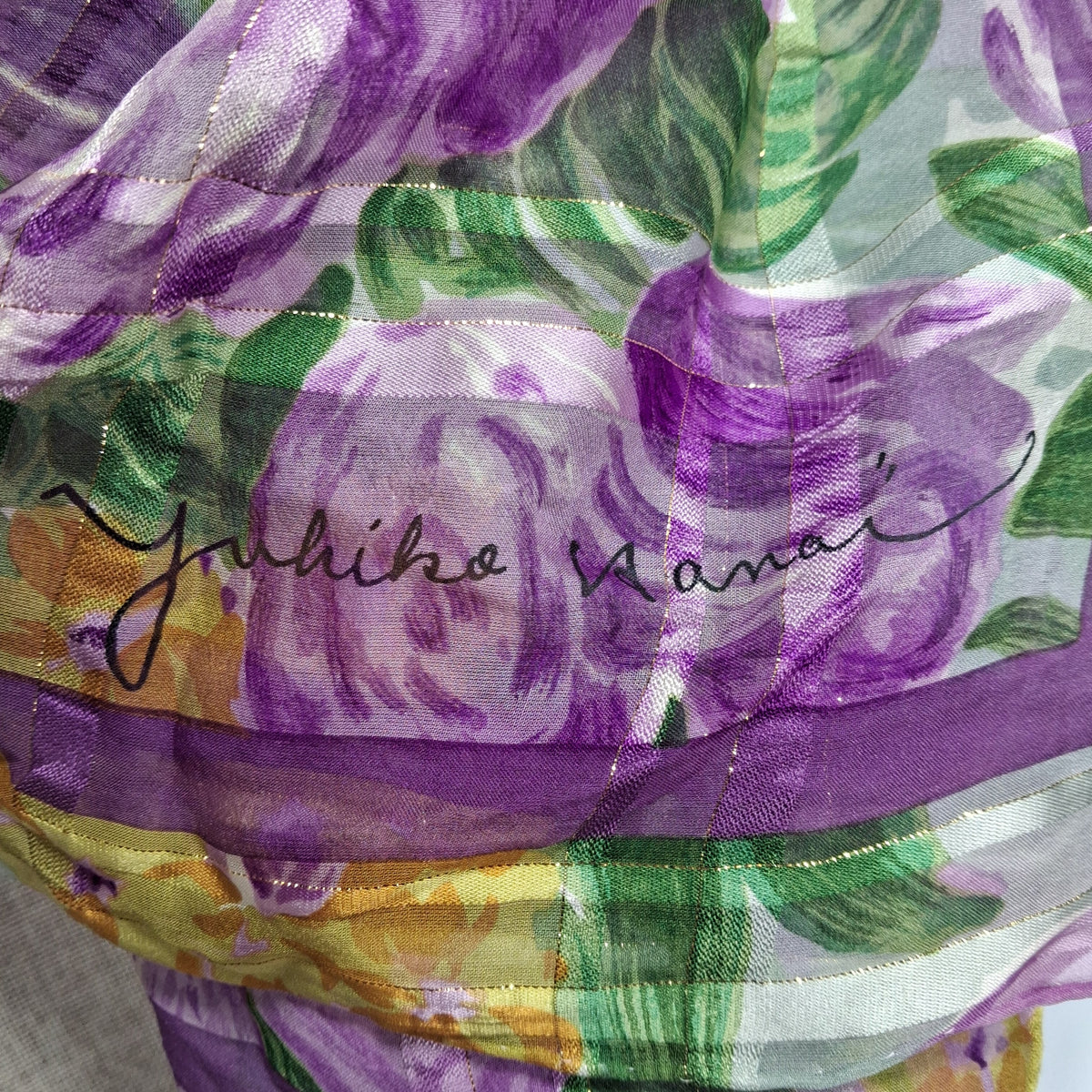 Vintage Designer Floral Silk Scarf by Yukiko Hanai