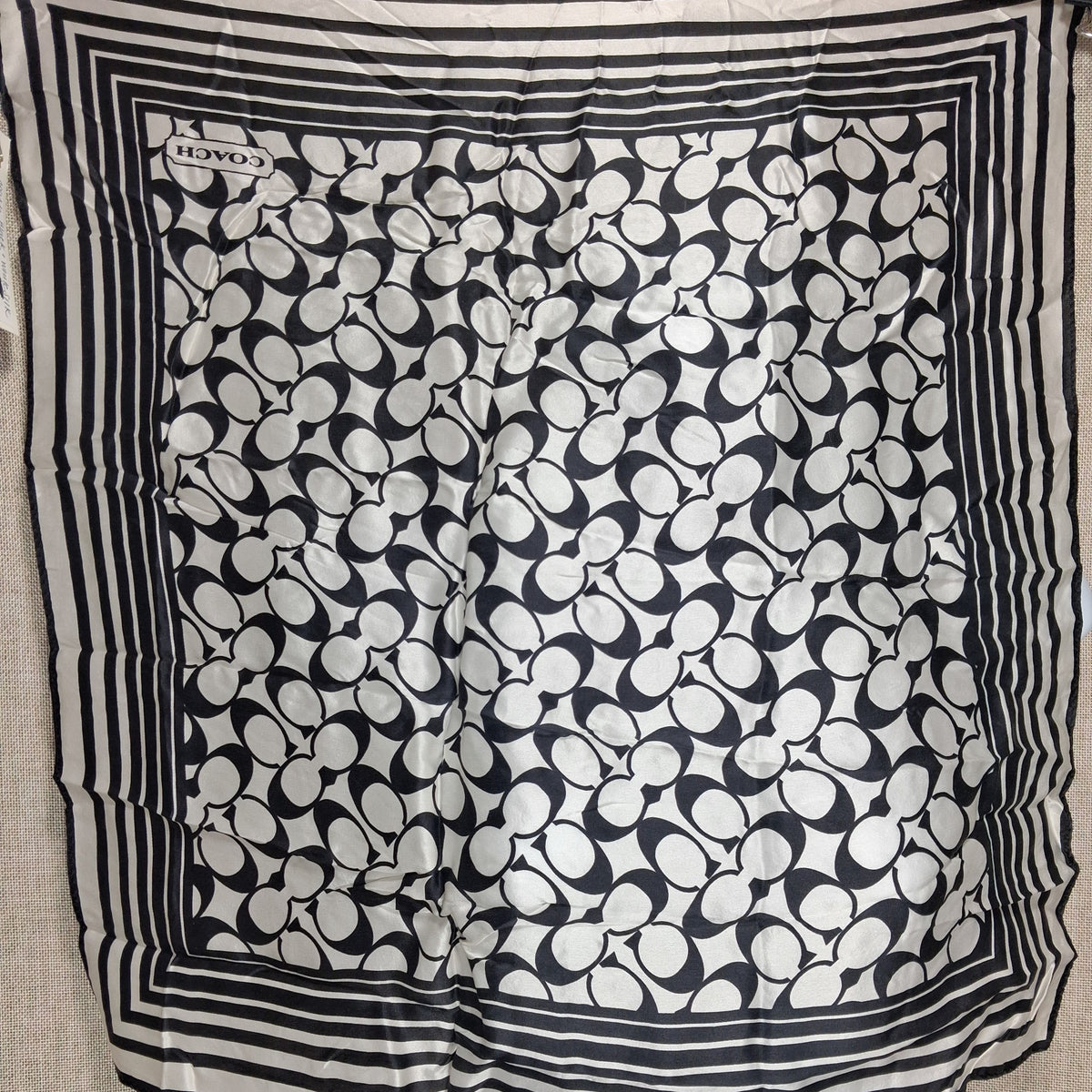 Vintage Silk Designer Scarf in Black and White by Coach