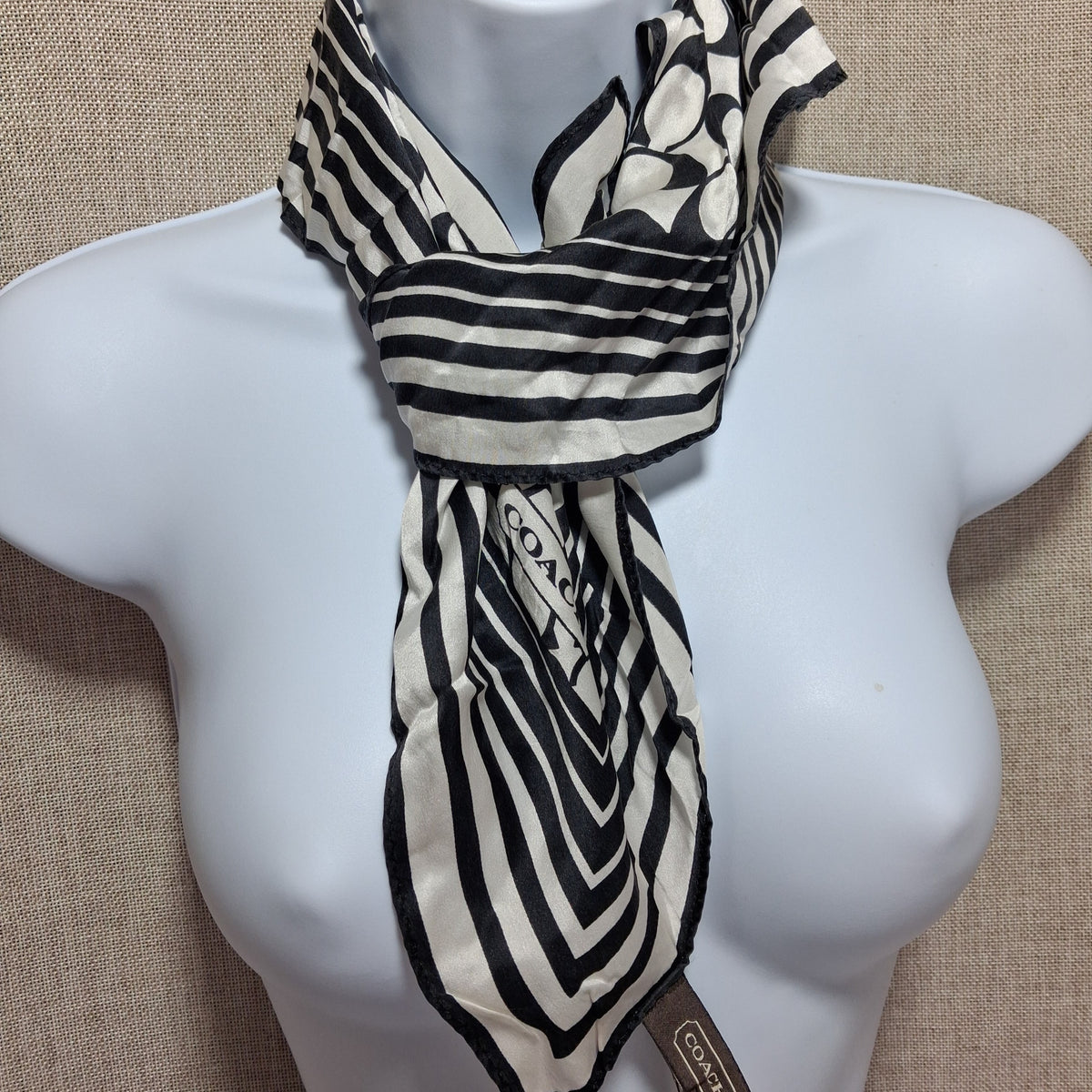 Vintage Silk Designer Scarf in Black and White by Coach