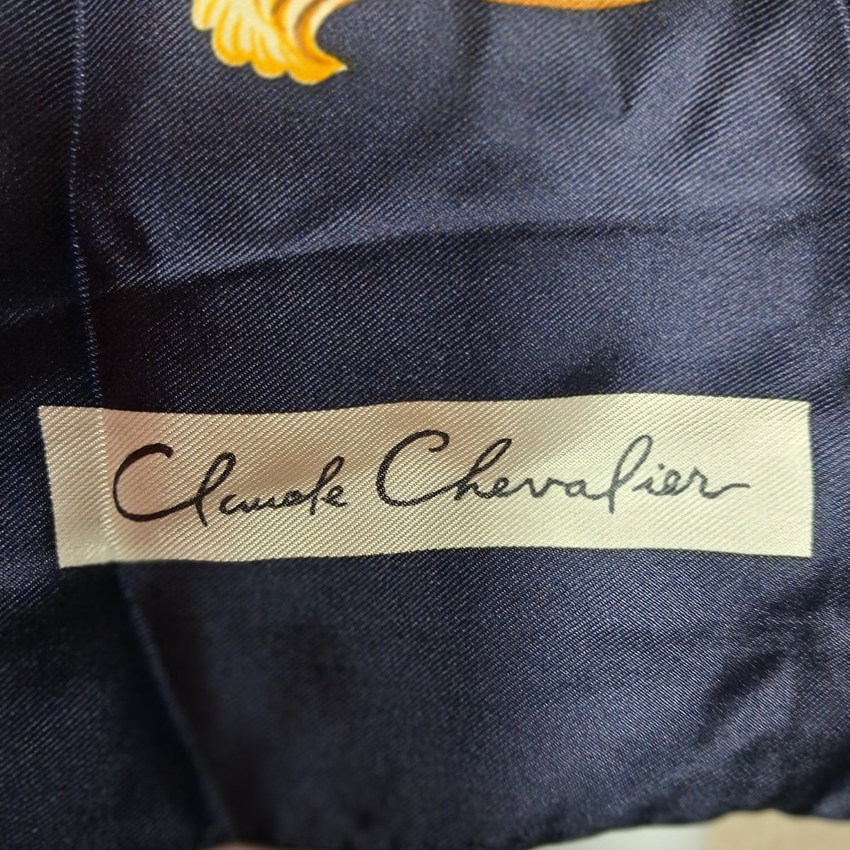 Vintage Silk Scarf in Navy Blue and Red by Claude Chevalier