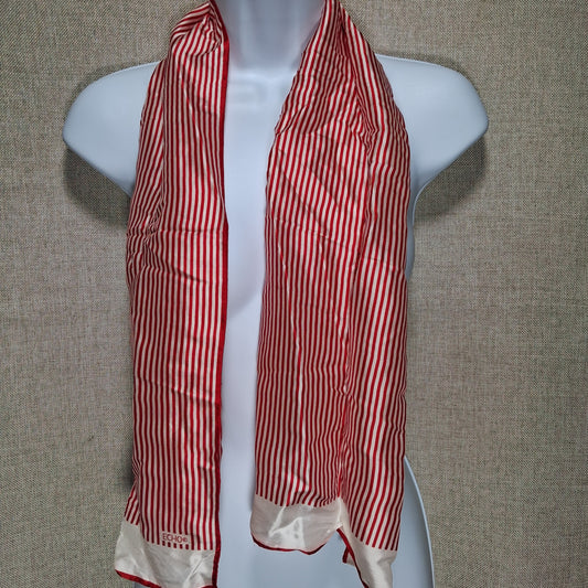 Vintage Silk Designer Scarf in Red and White Candy Stripes by Echo