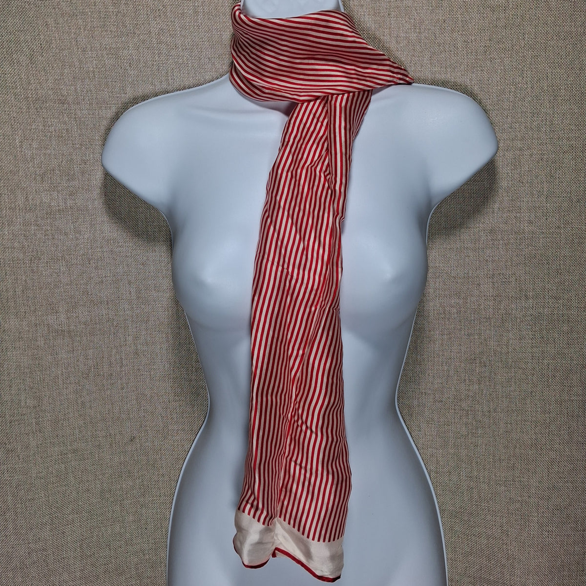 Vintage Silk Designer Scarf in Red and White Candy Stripes by Echo
