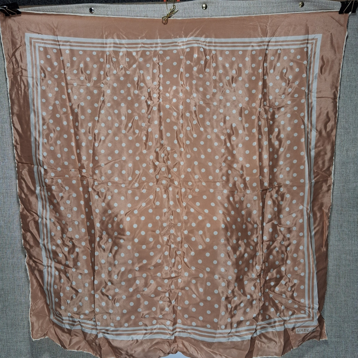 Vintage Designer Silk Scarf in Brown and White from Jaeger
