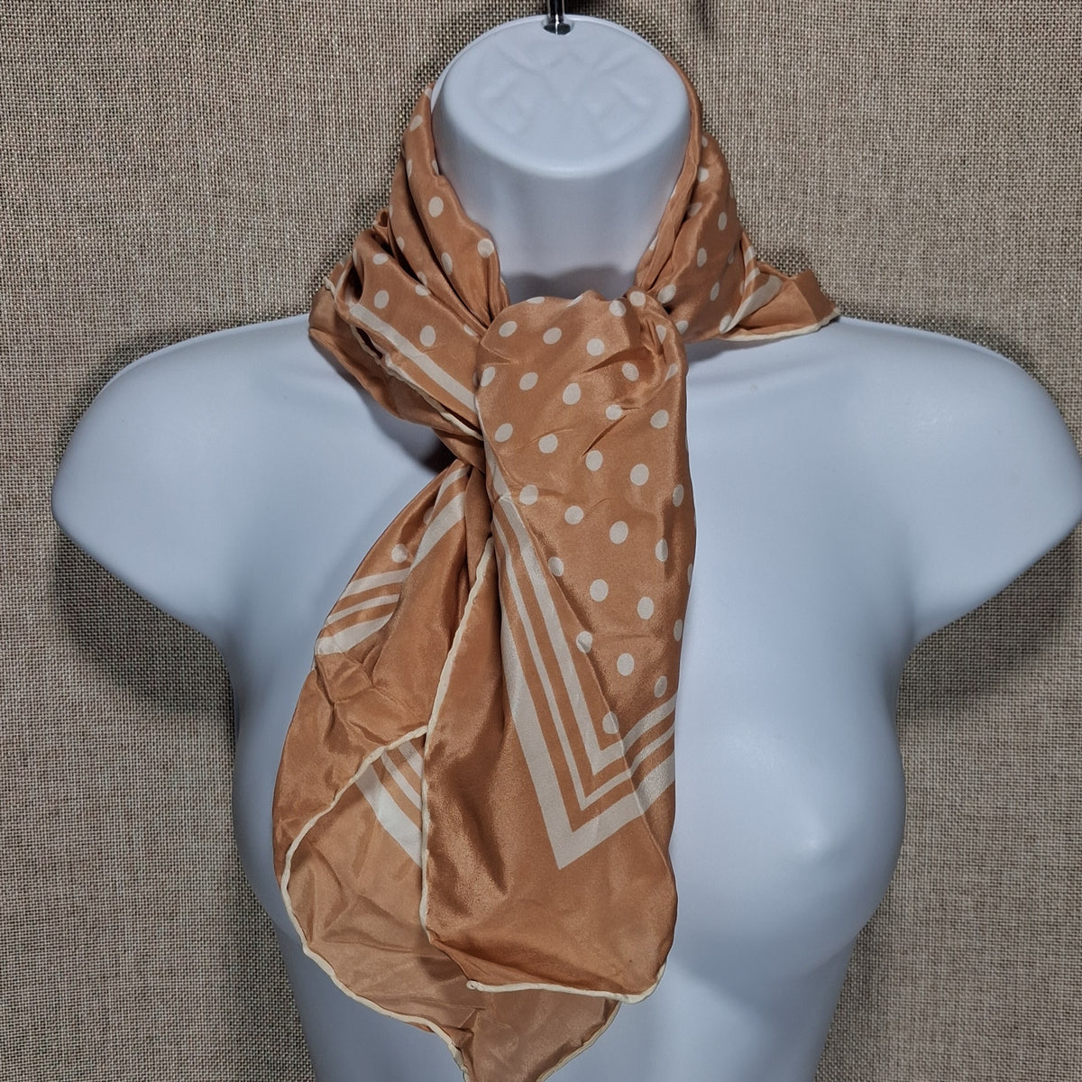 Vintage Designer Silk Scarf in Brown and White from Jaeger