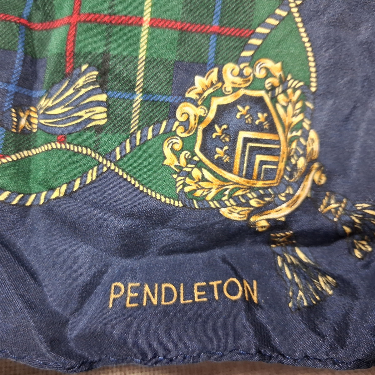 Vintage Silk Scarf in a Blue and Green Tartan Trophy Pattern from Pendelton