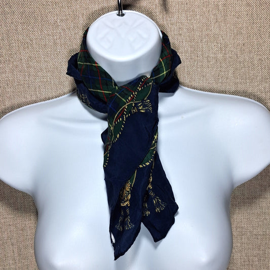 Vintage Silk Scarf in a Blue and Green Tartan Trophy Pattern from Pendelton
