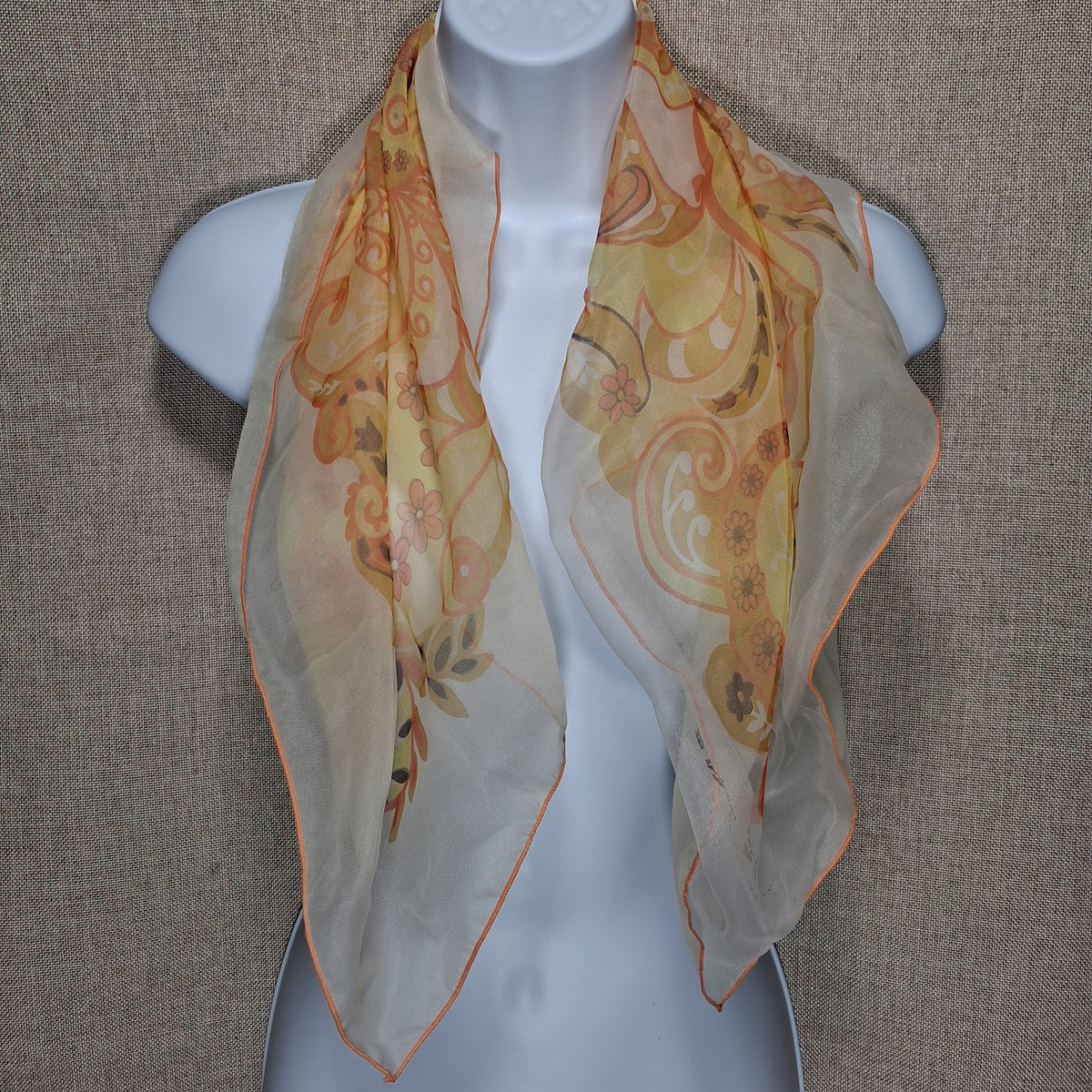 Vintage Chiffon Designer Scarf in Brown and Cream by Lario in Japan